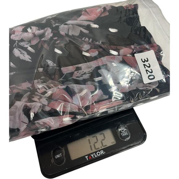 Eliza J Dress Womens 6 Black Pink Floral Maxi Wrap Chiffon Metallic Wimsigoth - Picture 16 of 16